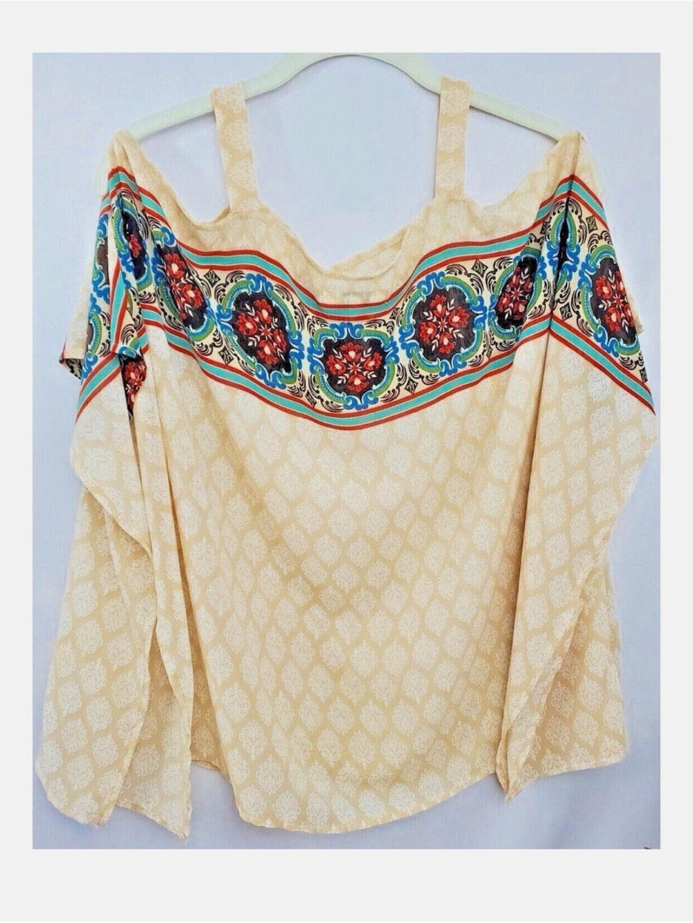 Umgee Womens Size S Beige Tan Strappy Cold Shoulder Tank Top Chiffon - Small